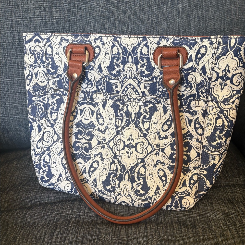 Pretty Tignanello Blue and White Patterned Tote Bag